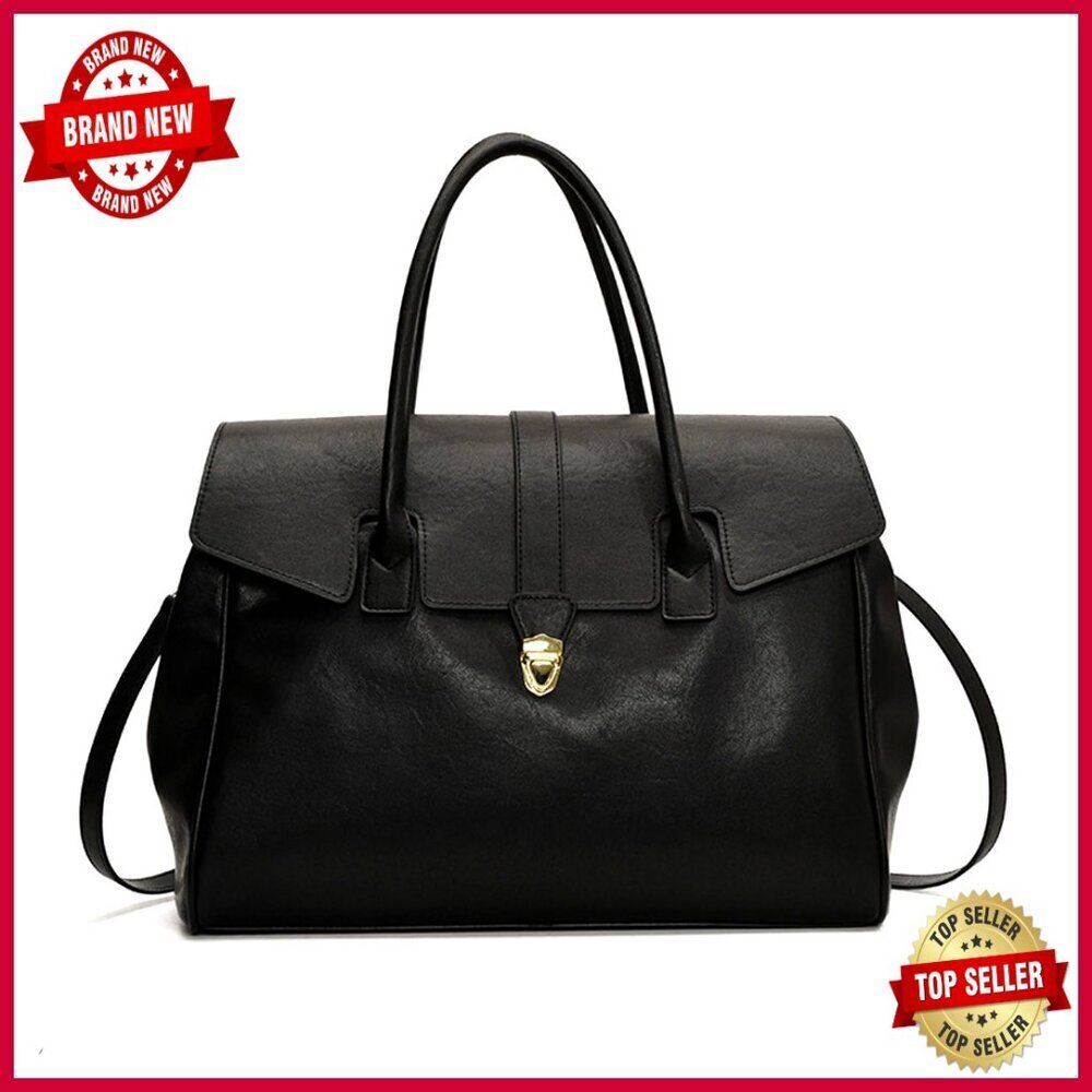 Large Capacity Leather Tote Bag with Adjustable Strap for Commuting